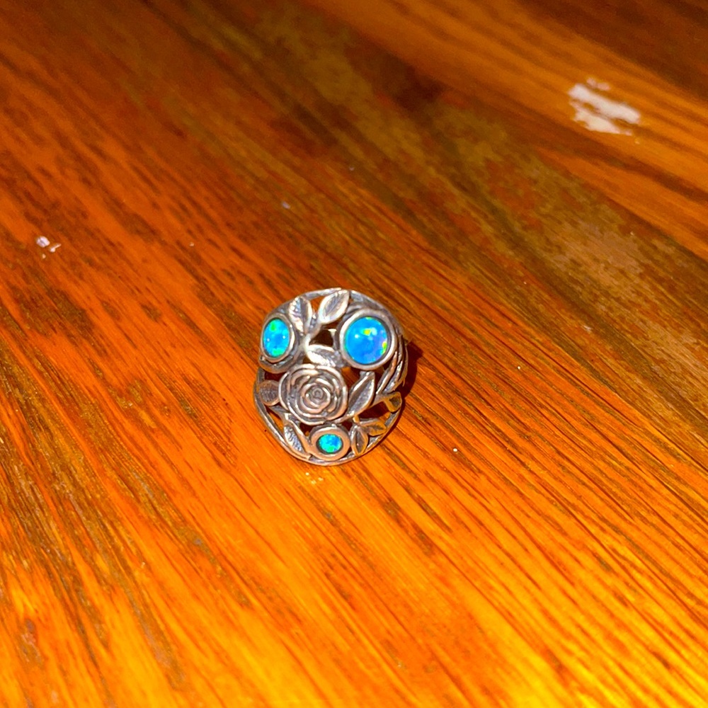 7.25 Vintage Israeli Floral Opal Sterling Silver Ring